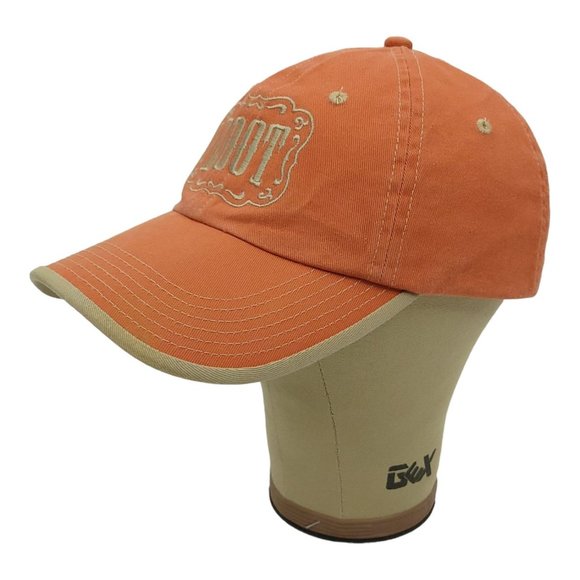 Loot Embroidered Orange Beige Trim Strapback Cap Baseball Hat Port Authority - Picture 2 of 13